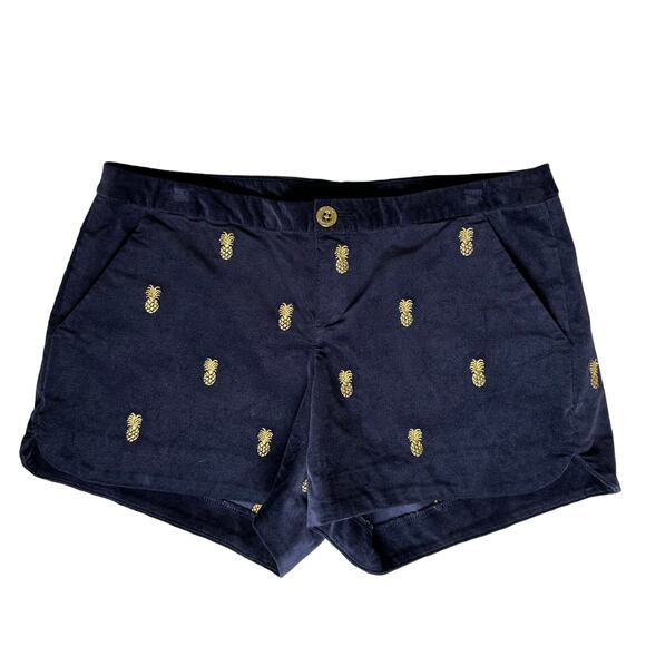 Lilly Pulitzer Navy Velvet Adie Shorts Embroidered Pineapple 2 Coastal Preppy - Picture 2 of 13